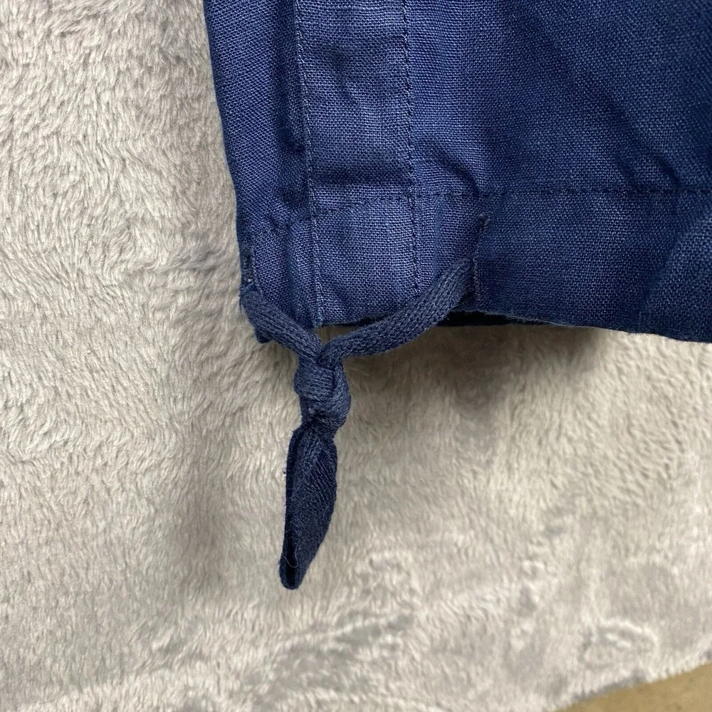 J JILL Pure 100% Linen Pull On Pants Cropped Blue Ankle Toggle Large Coastal